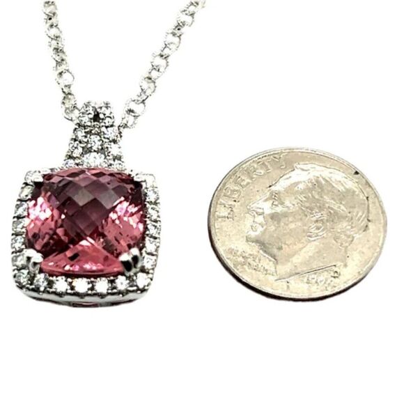 Diamond Rubellite Tourmaline Necklace 5.47 CT 18k Gold Certified $5,590 921150 - Picture 15 of 17